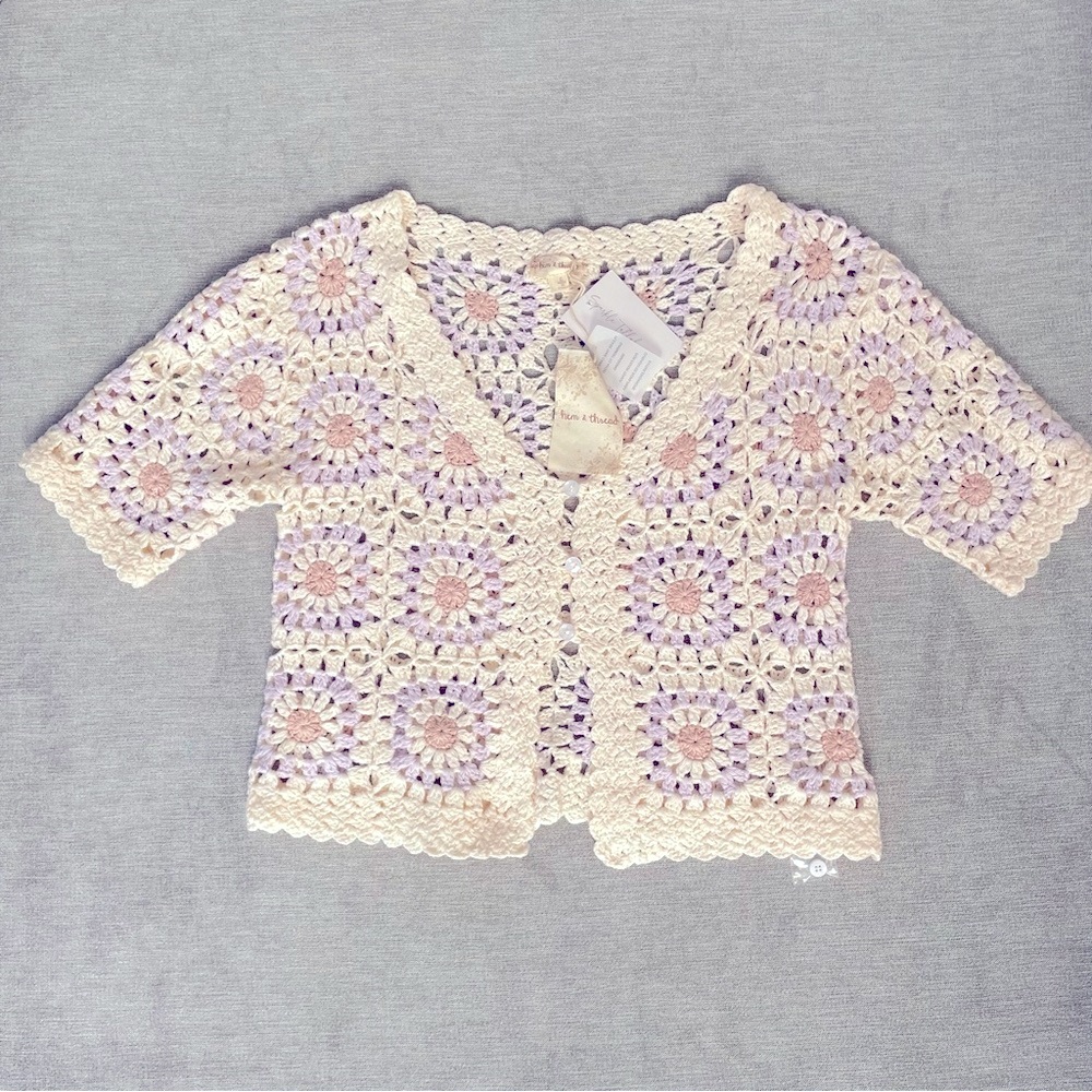 Hem and Thread L Crochet Floral Cardigan